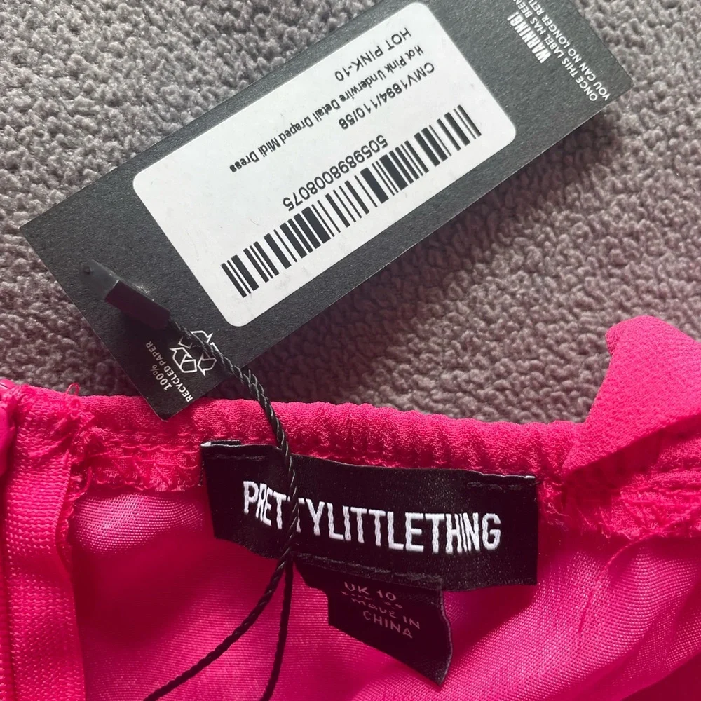 NWT PrettyLittleThing Hot Pink Draped Elegant Draped Midi Dress US 6 - Picture 10 of 10